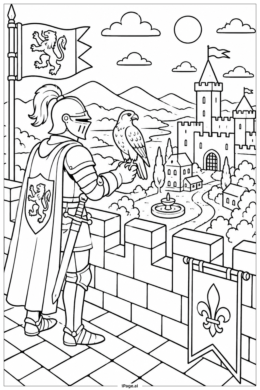 Ritter an der Burgmauer Ausmalseite