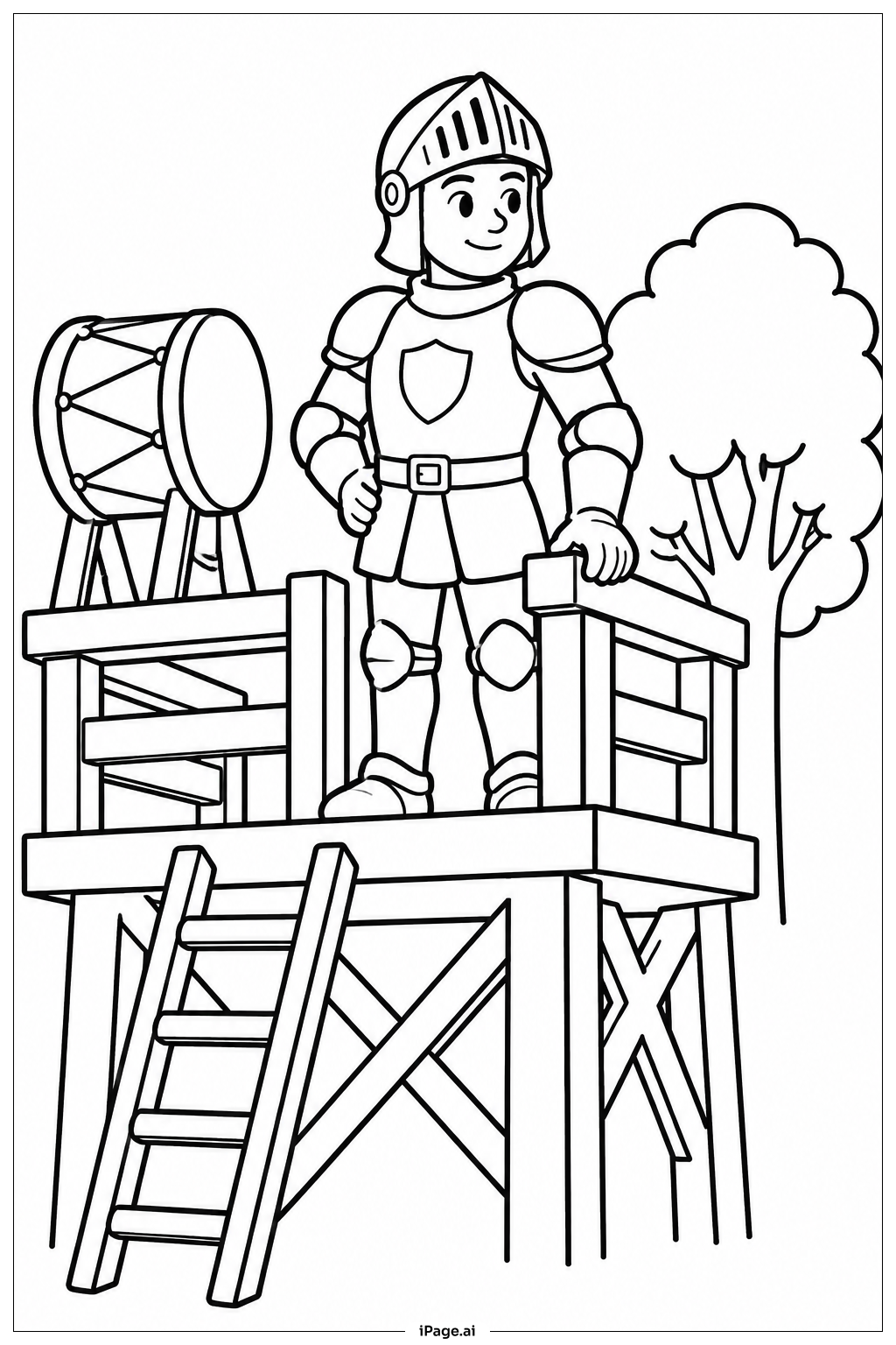 Ritter auf dem Wachturm Ausmalseite