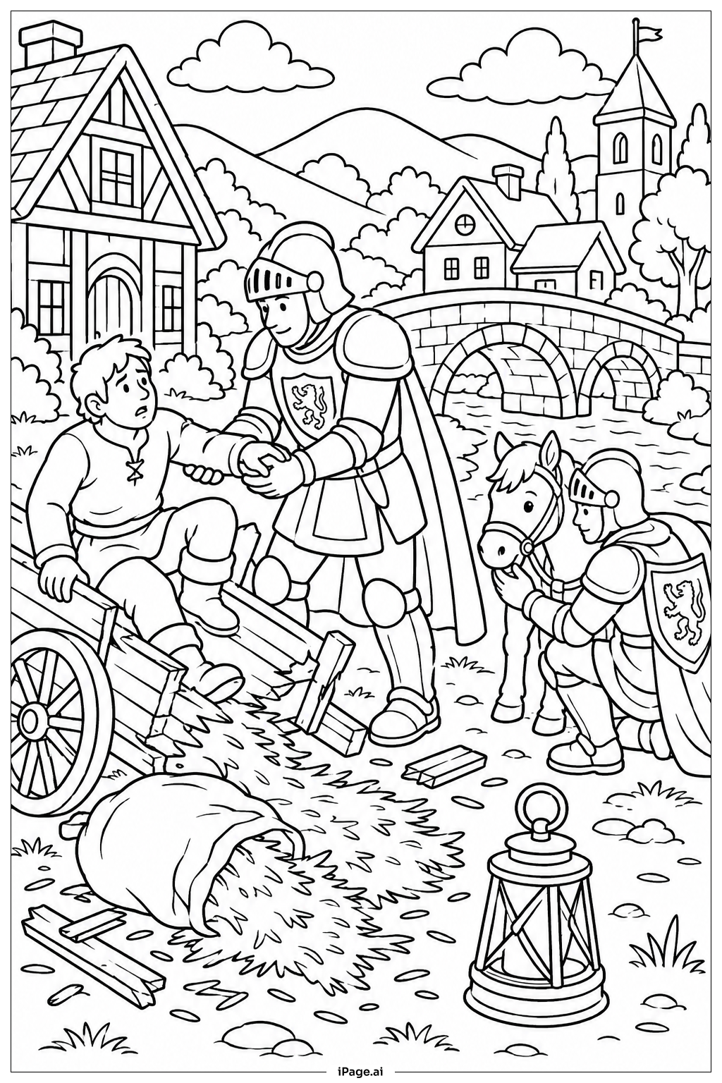 Página para colorear de Misión de Rescate del Caballero