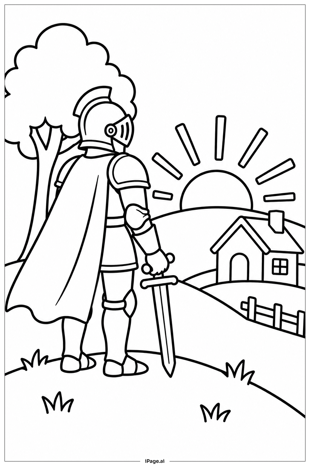  Knight Watching Sunset Coloring Page 