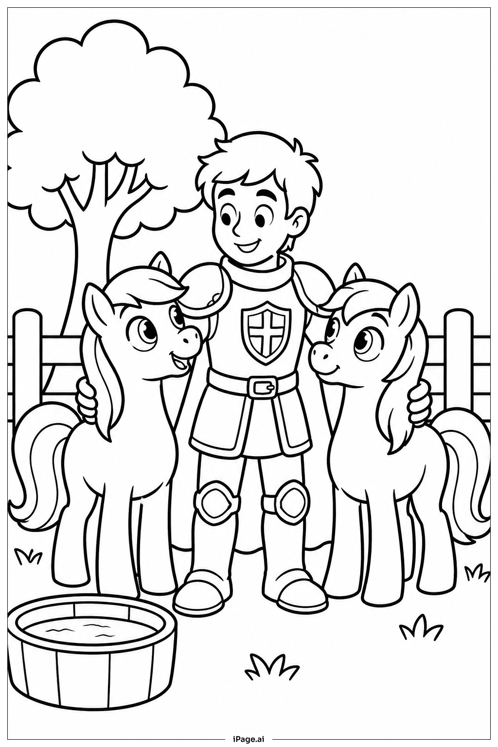Knight With Pony Friends Coloring Page