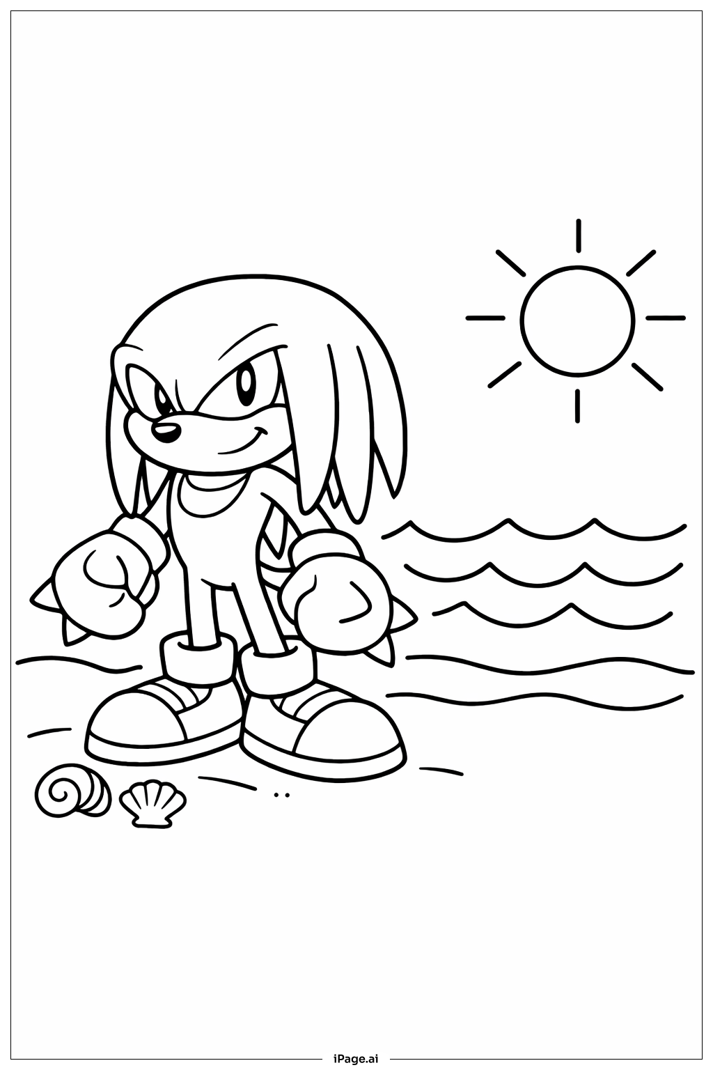 비치에서의 너클즈 색칠공부 페이지