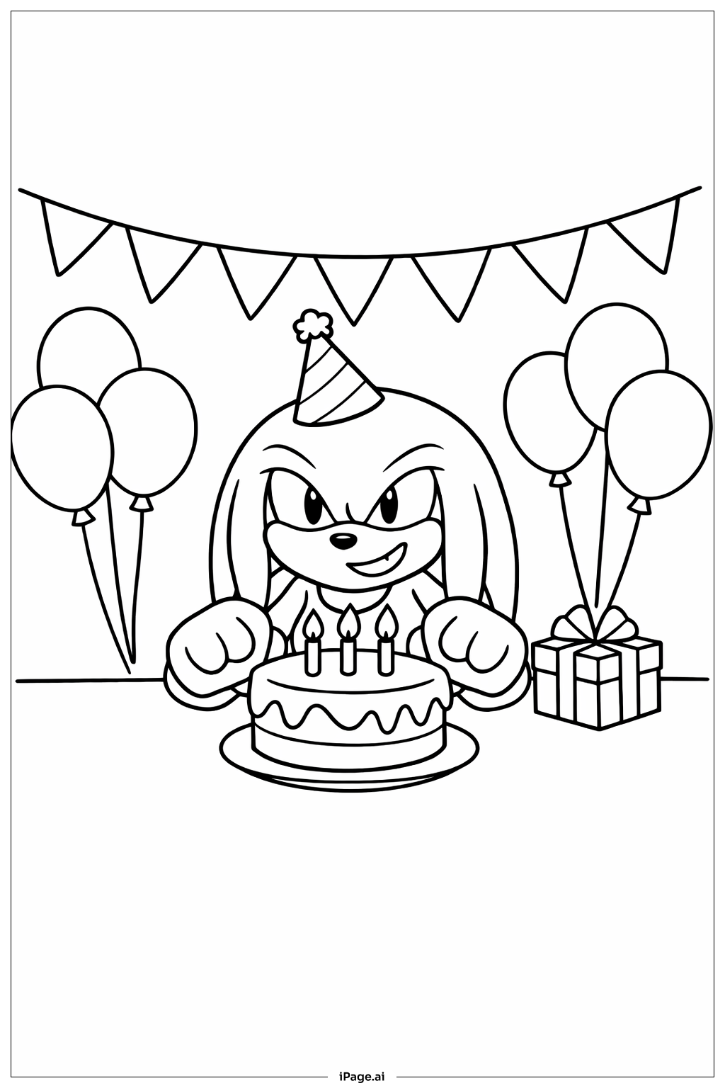 너클스 생일 파티 색칠공부 페이지