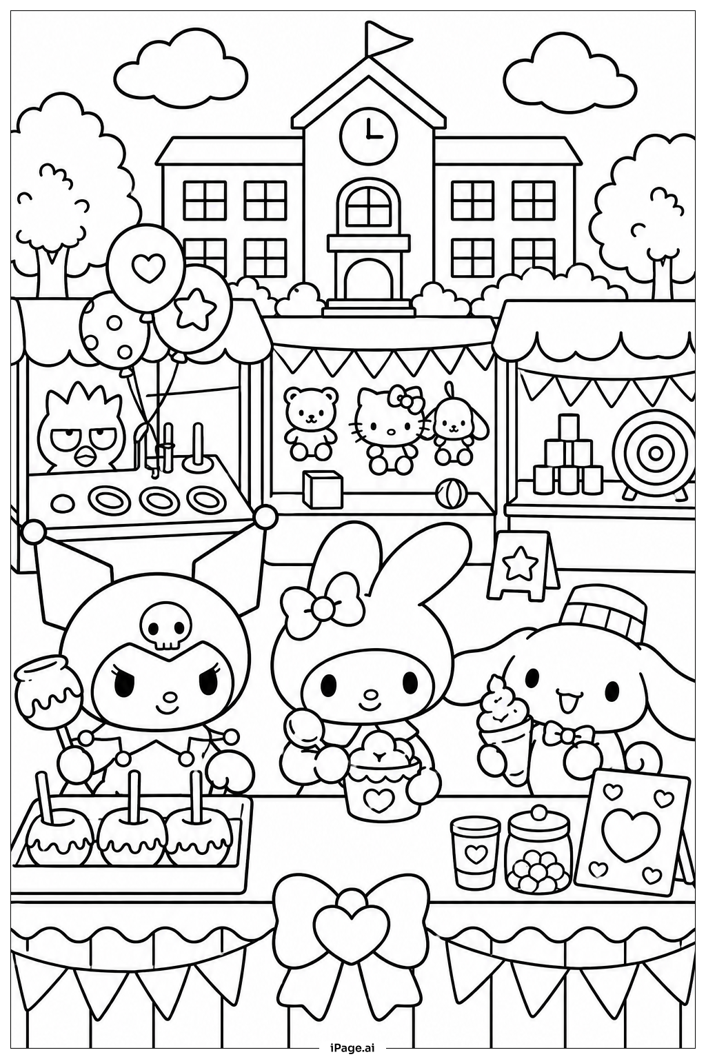 Page de coloriage Kuromi À la Fête de l'École