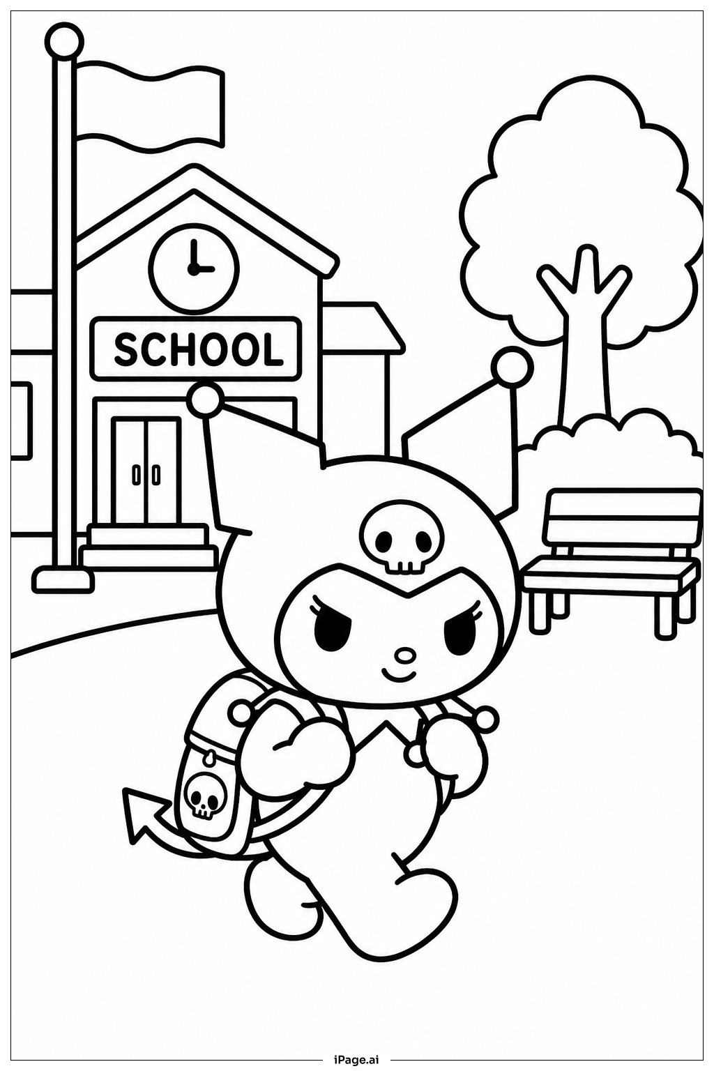 Trang tô màu Kuromi tại trường học