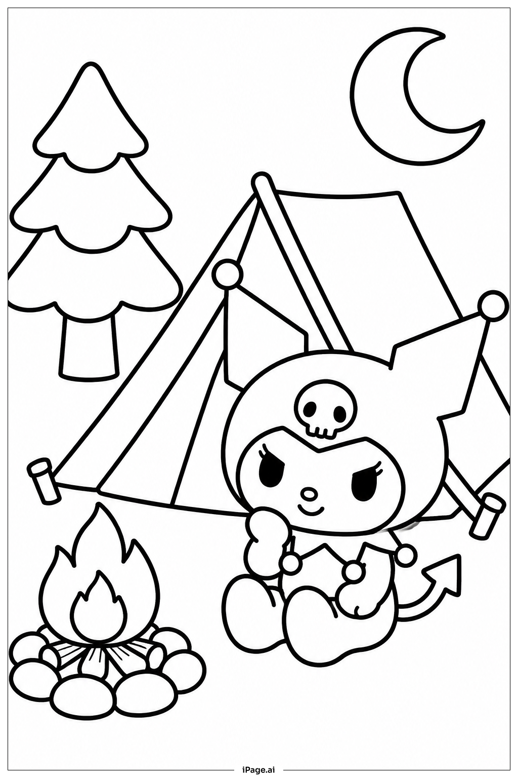 Página para colorir de Kuromi Camping