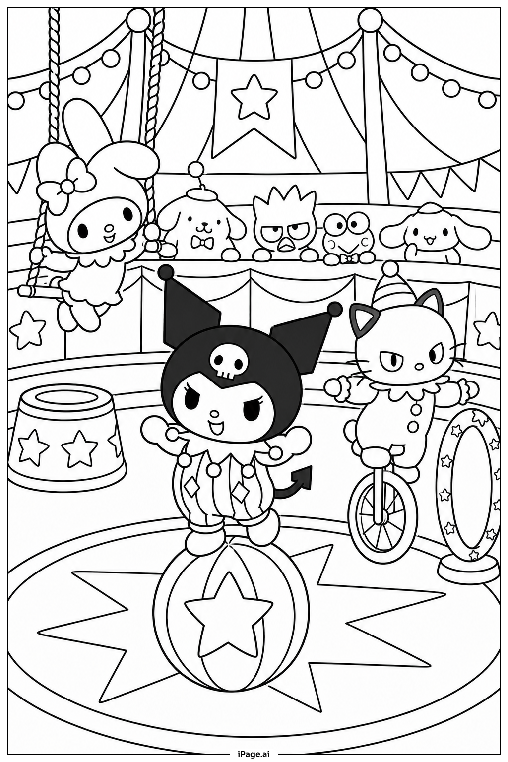  Página para colorear de Espectáculo de circo de Kuromi 