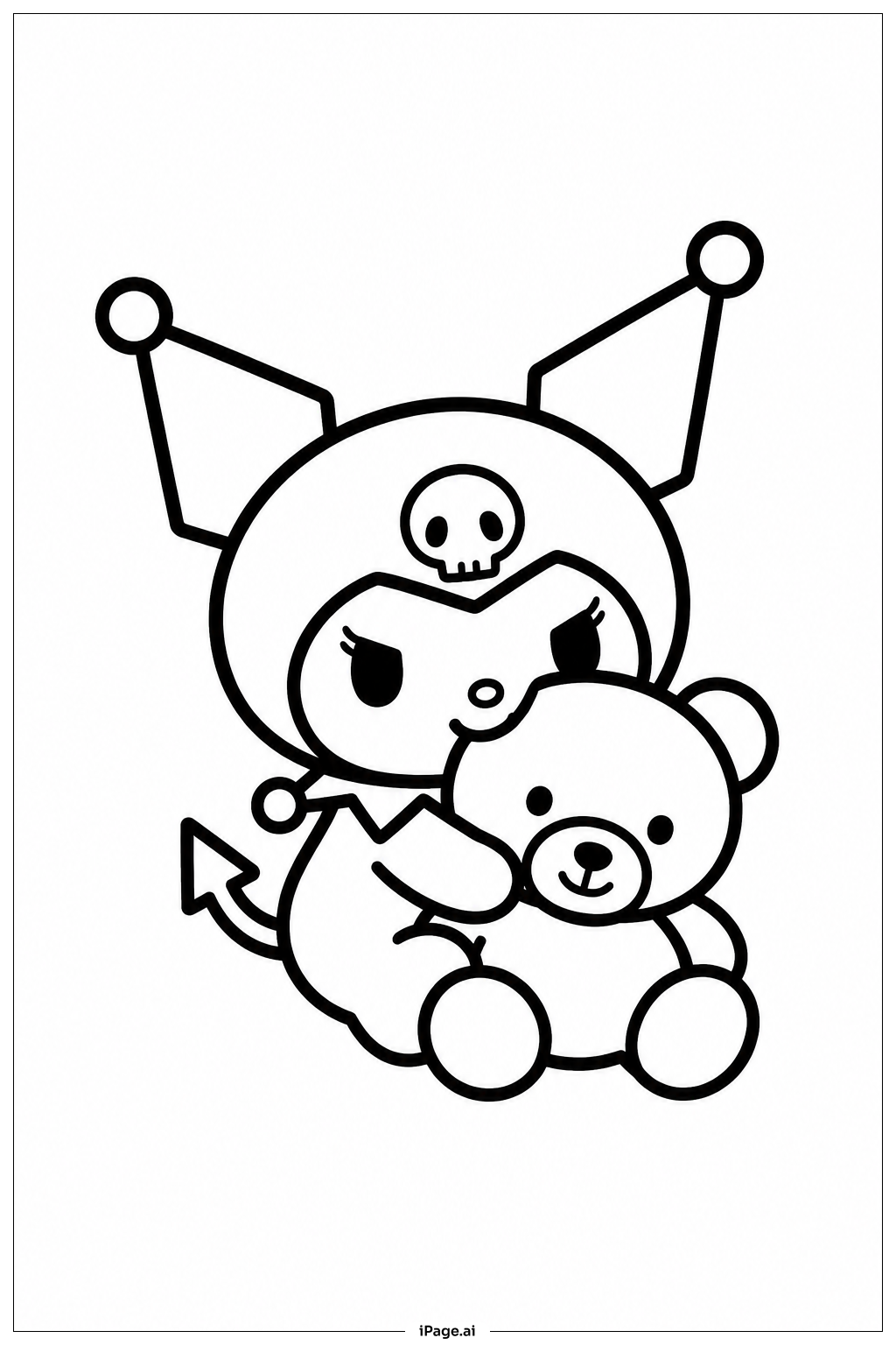 Kuromi Hugging Teddy Ausmalseite