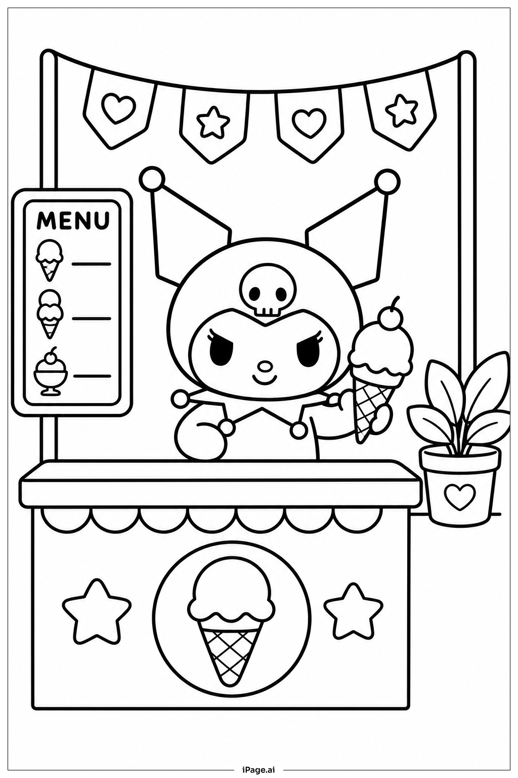 Página para colorir de Kuromi Ice Cream Stand