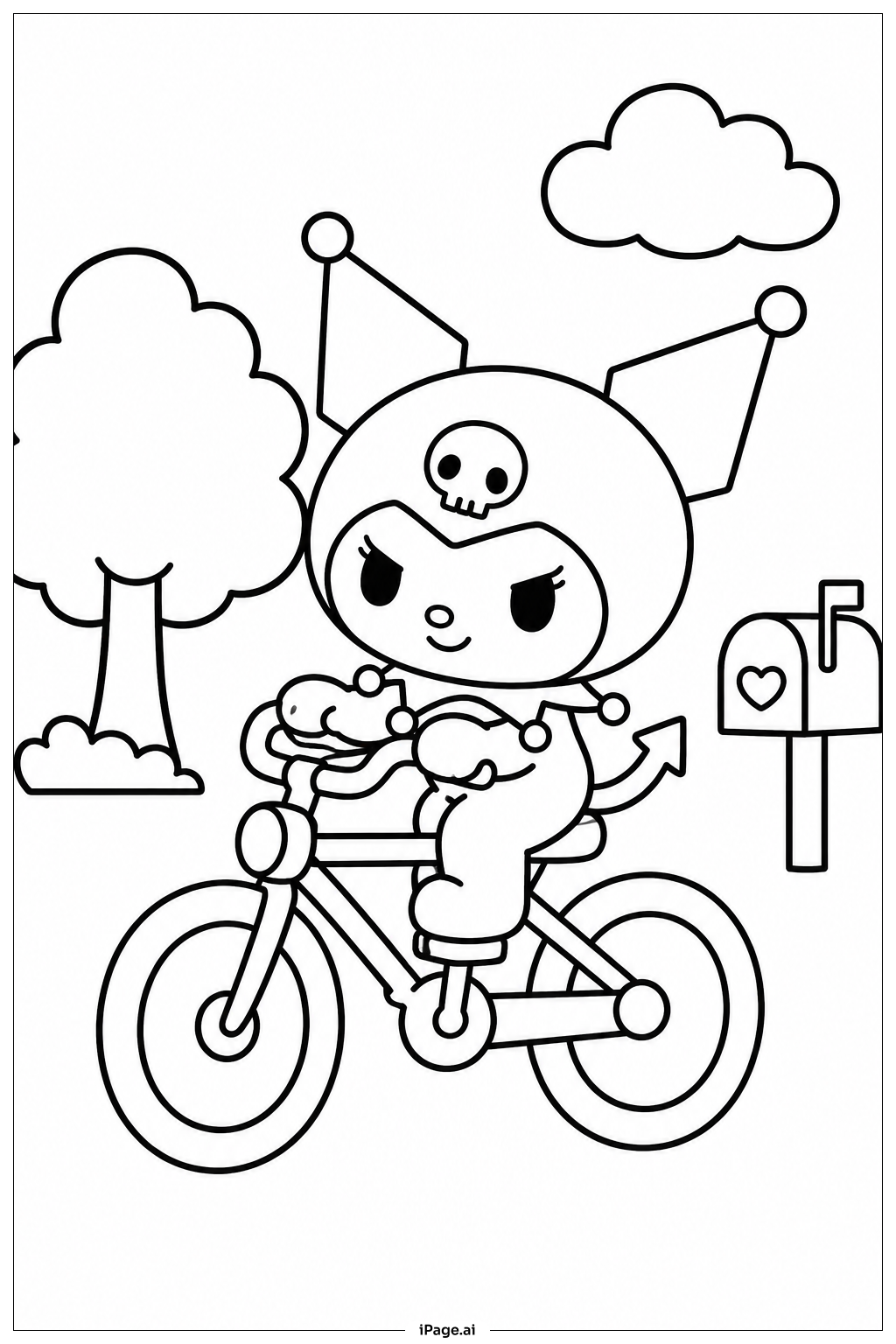 Kuromi Riding Bicycle Ausmalseite
