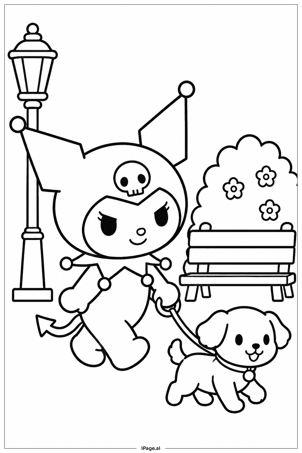 Kuromi Walking Dog Ausmalseite