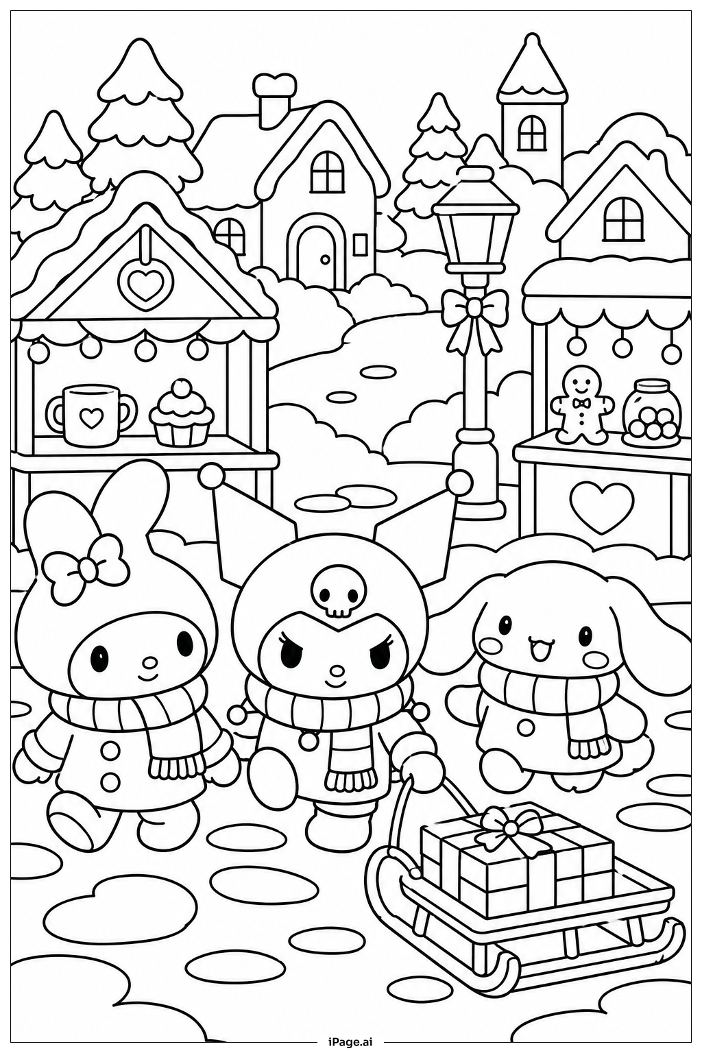 Kuromi Winter Village Coloring Page