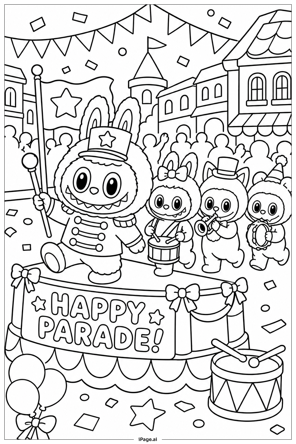  Página para colorear de Labubu Y El Desfile De Amigos 