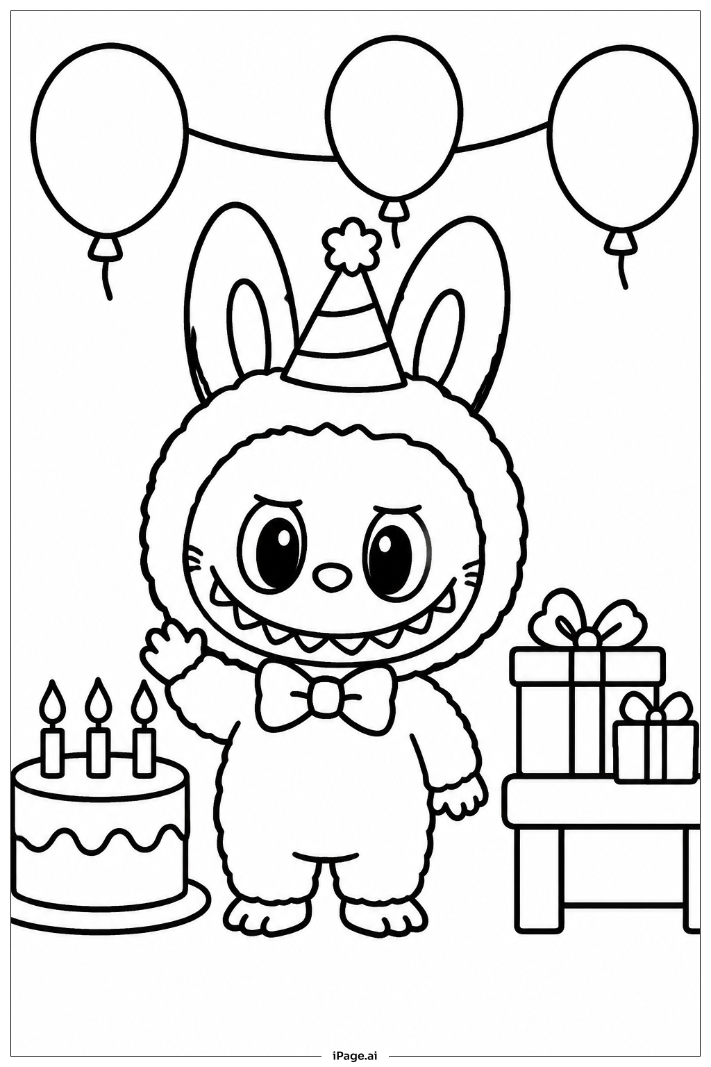  Página para colorear de Labubu en la fiesta de cumpleaños 