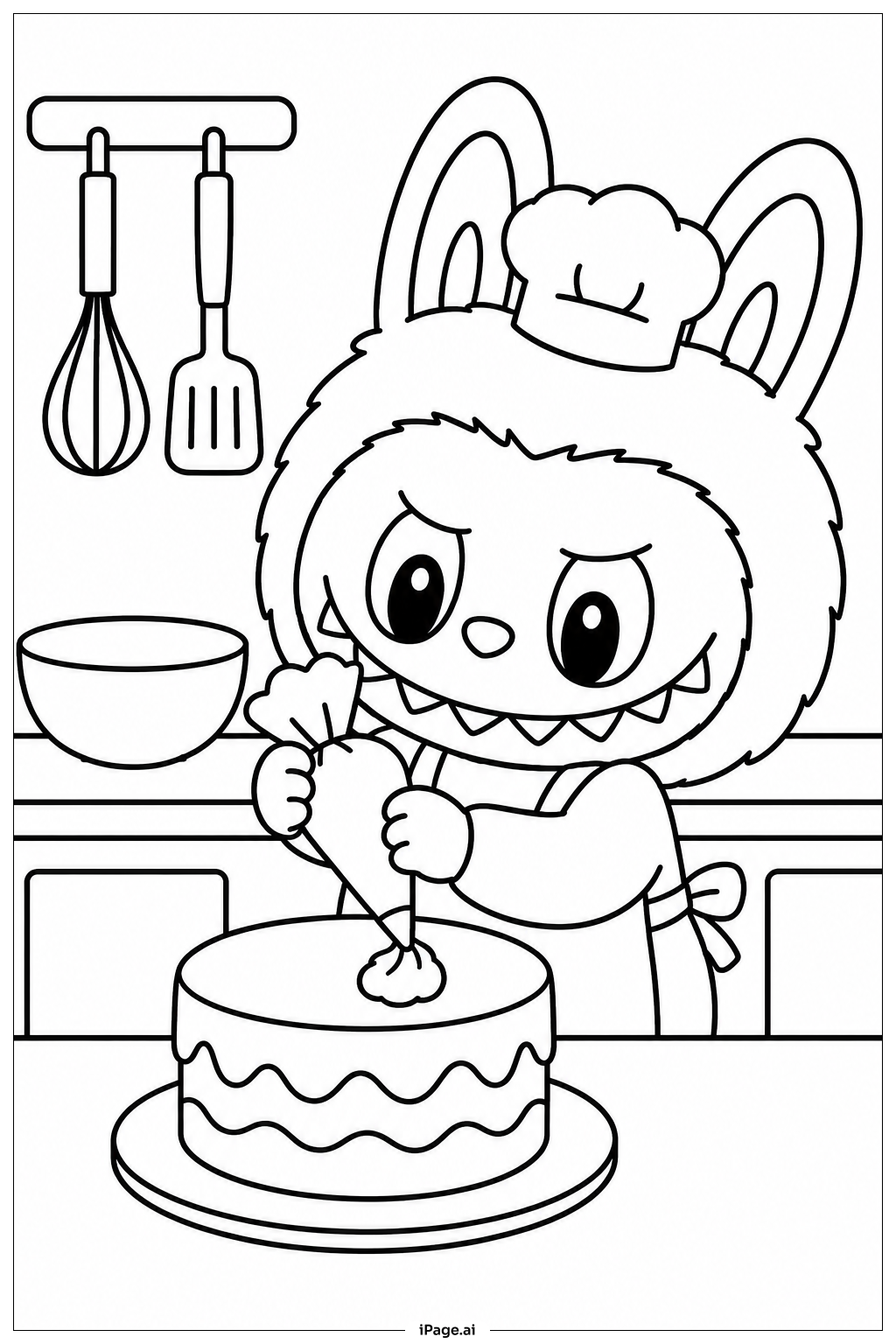  Labubu ベーキングケーキの塗り絵ページ 