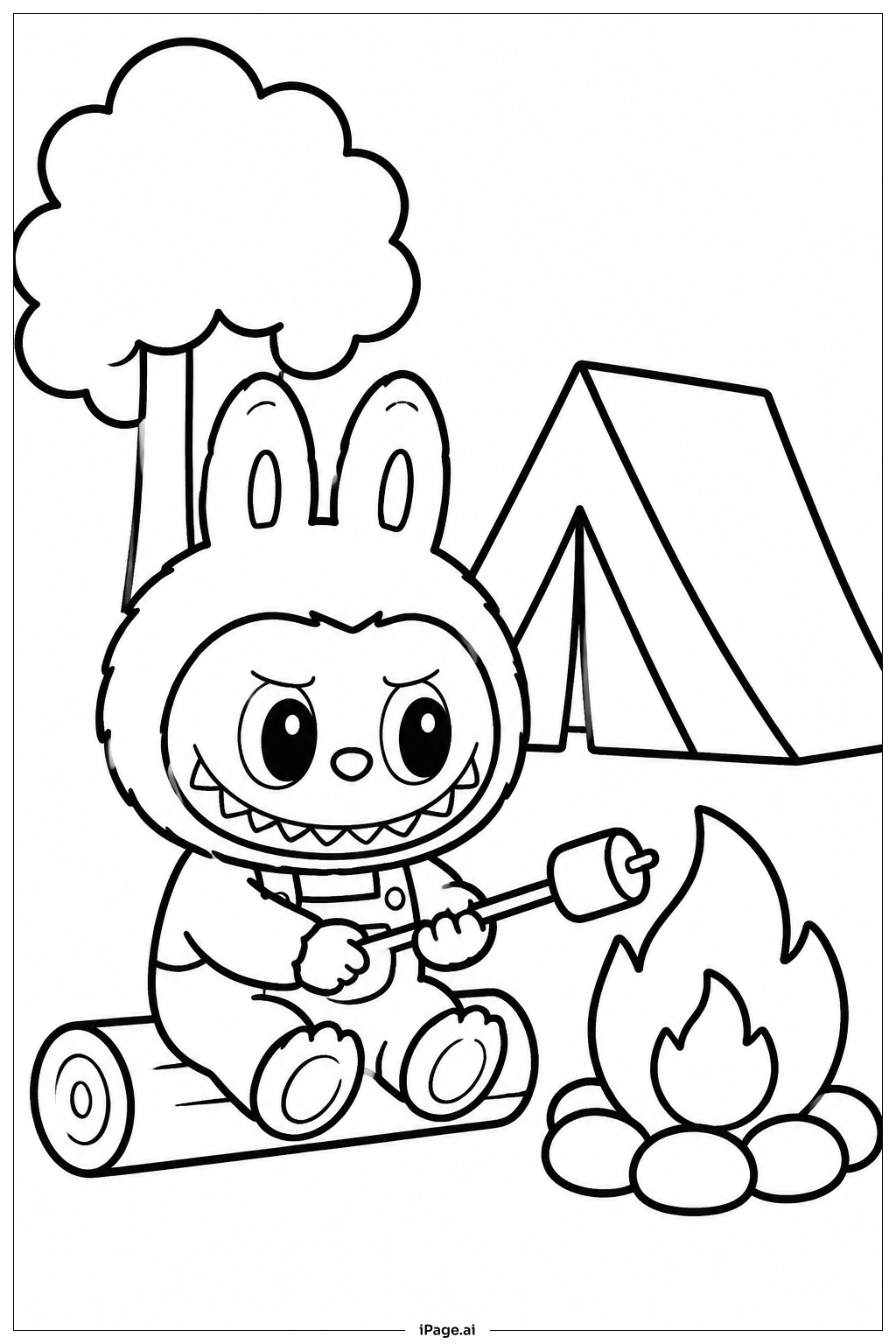  Page de coloriage Labubu Camping Night 