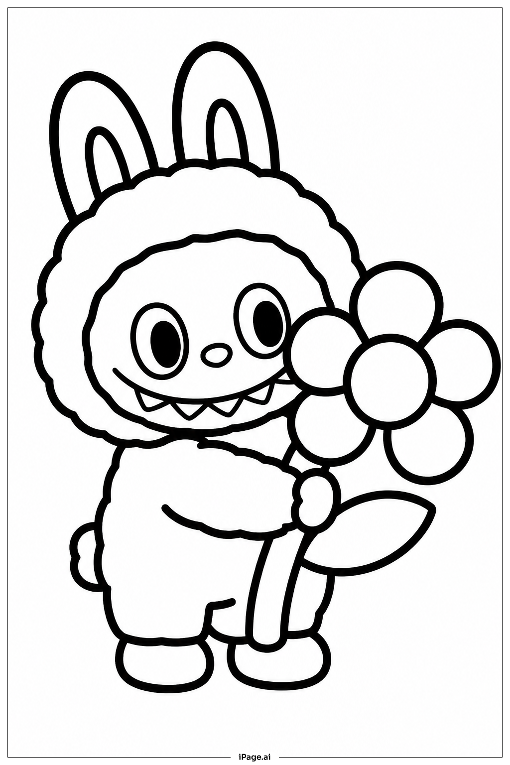  ラブブーの花抱きの塗り絵ページ 