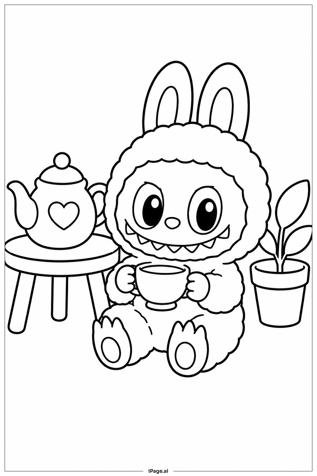  Labubu Having Tea Coloring Page 