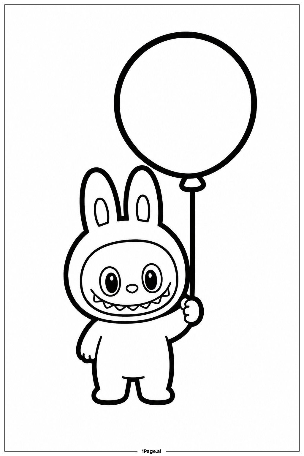  Labubu Holding Balloonの塗り絵ページ 