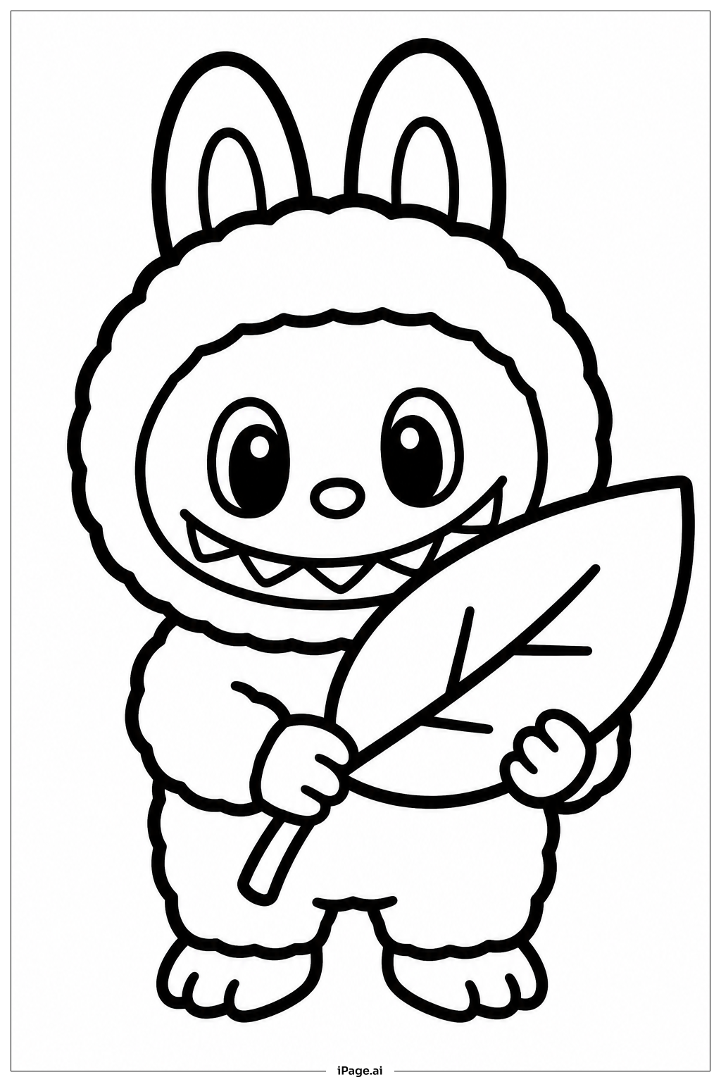  Labubuリーフを持つラブブの塗り絵ページ 