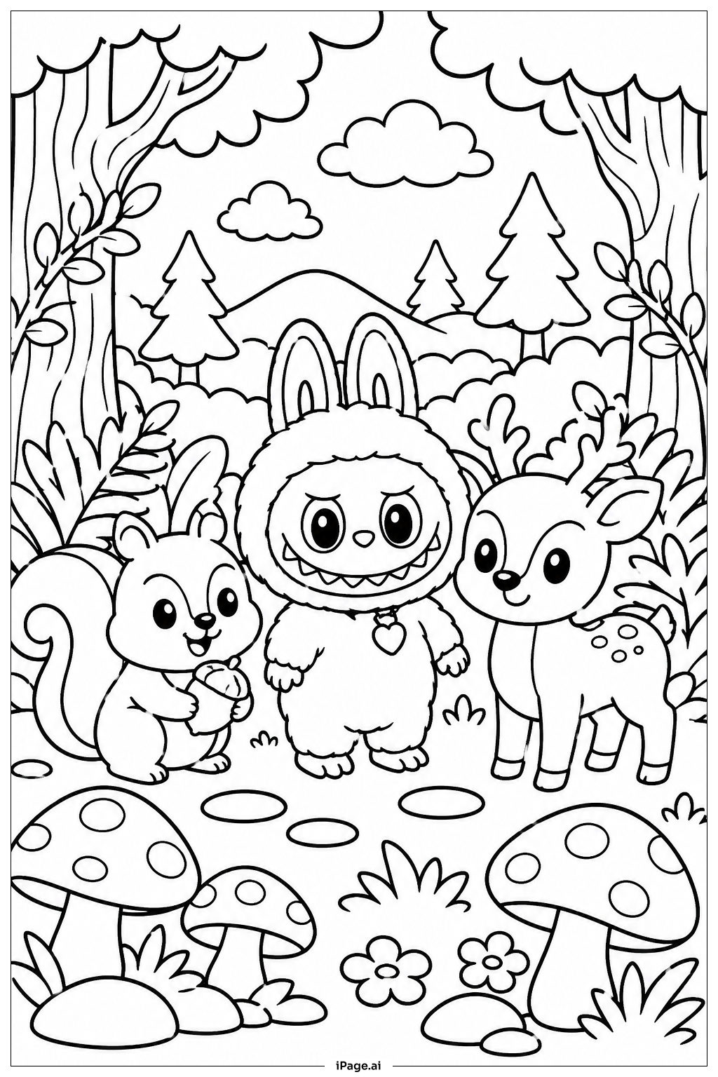  Página para colorear de Labubu En el Bosque Encantado 