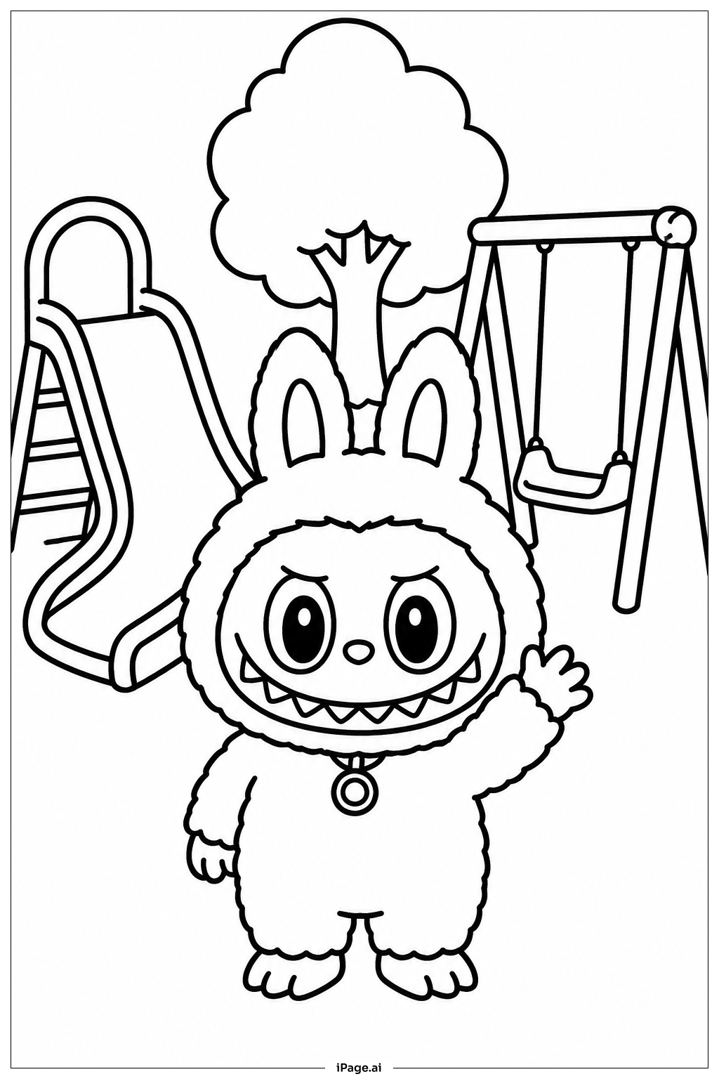  遊び場のLabubuの塗り絵ページ 