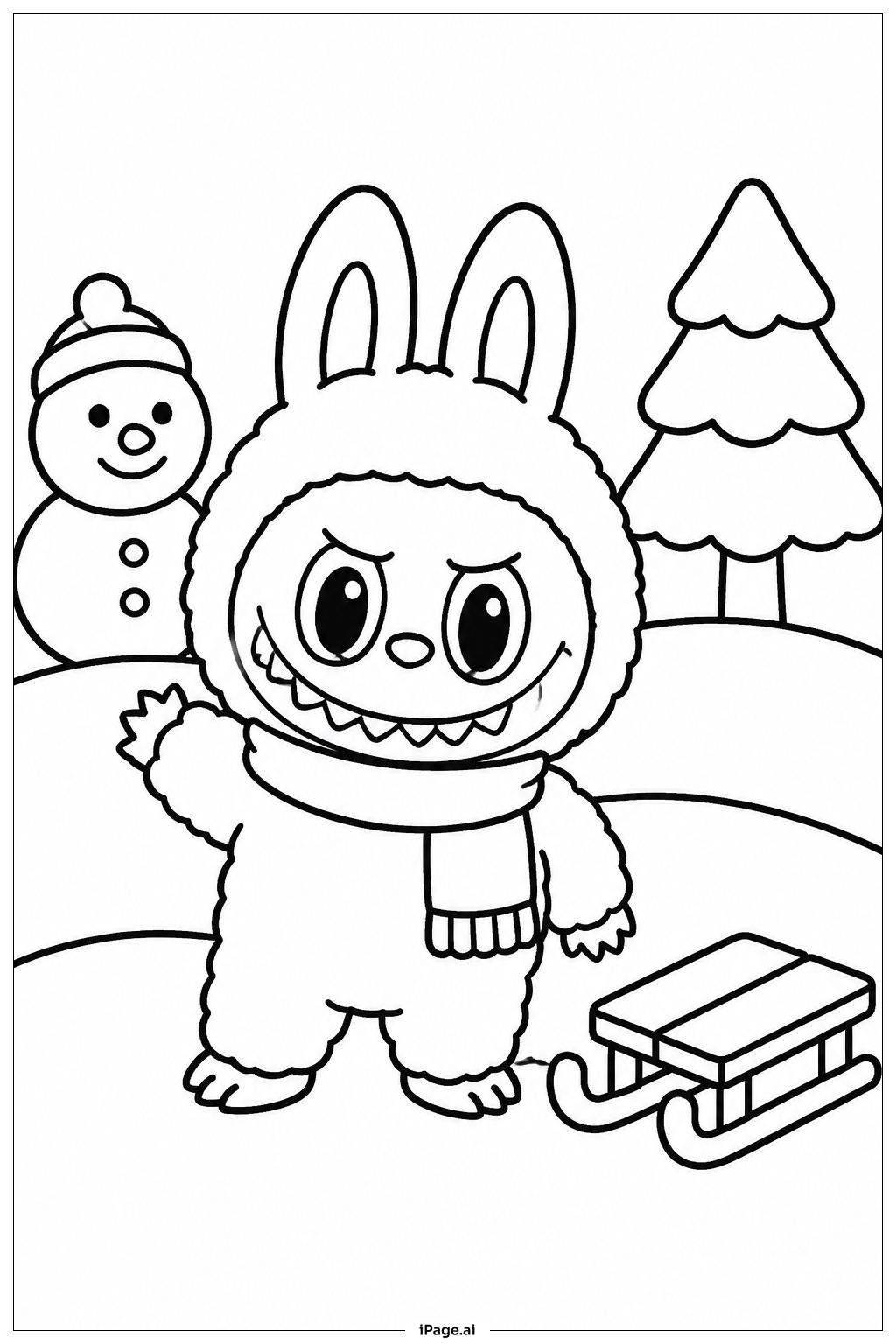  Labubu In Snow Park Coloring Page 