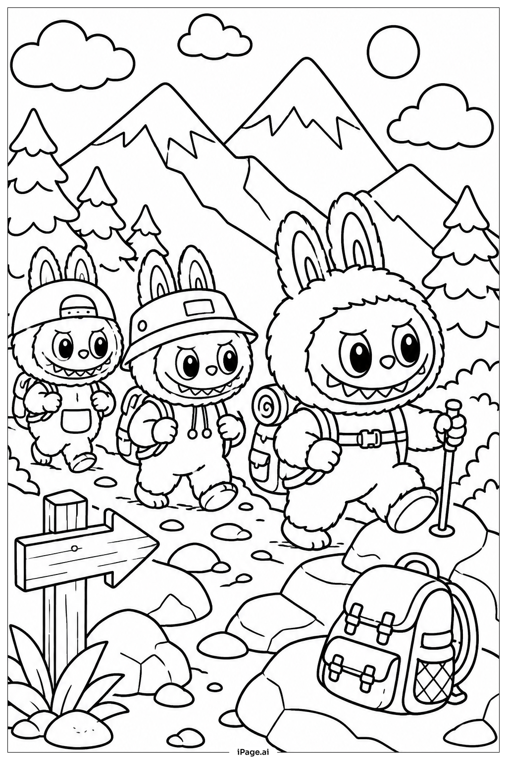  Página para colorear de Expedición a la Montaña Labubu 