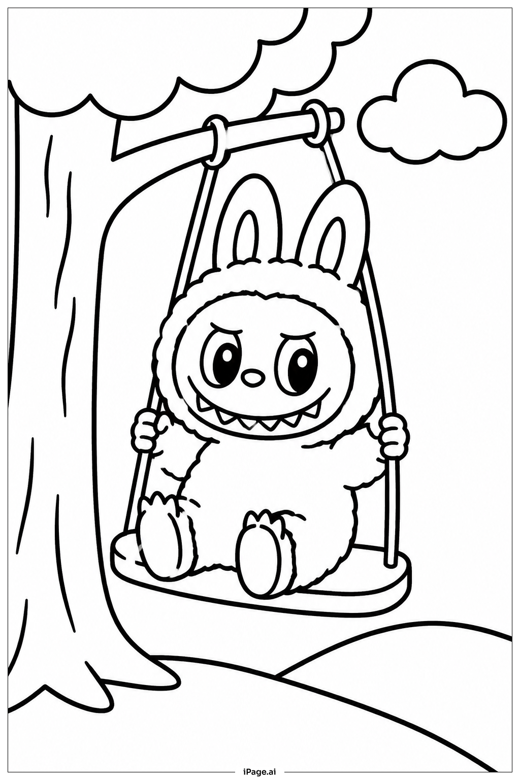  Labubu荡秋千填色页 