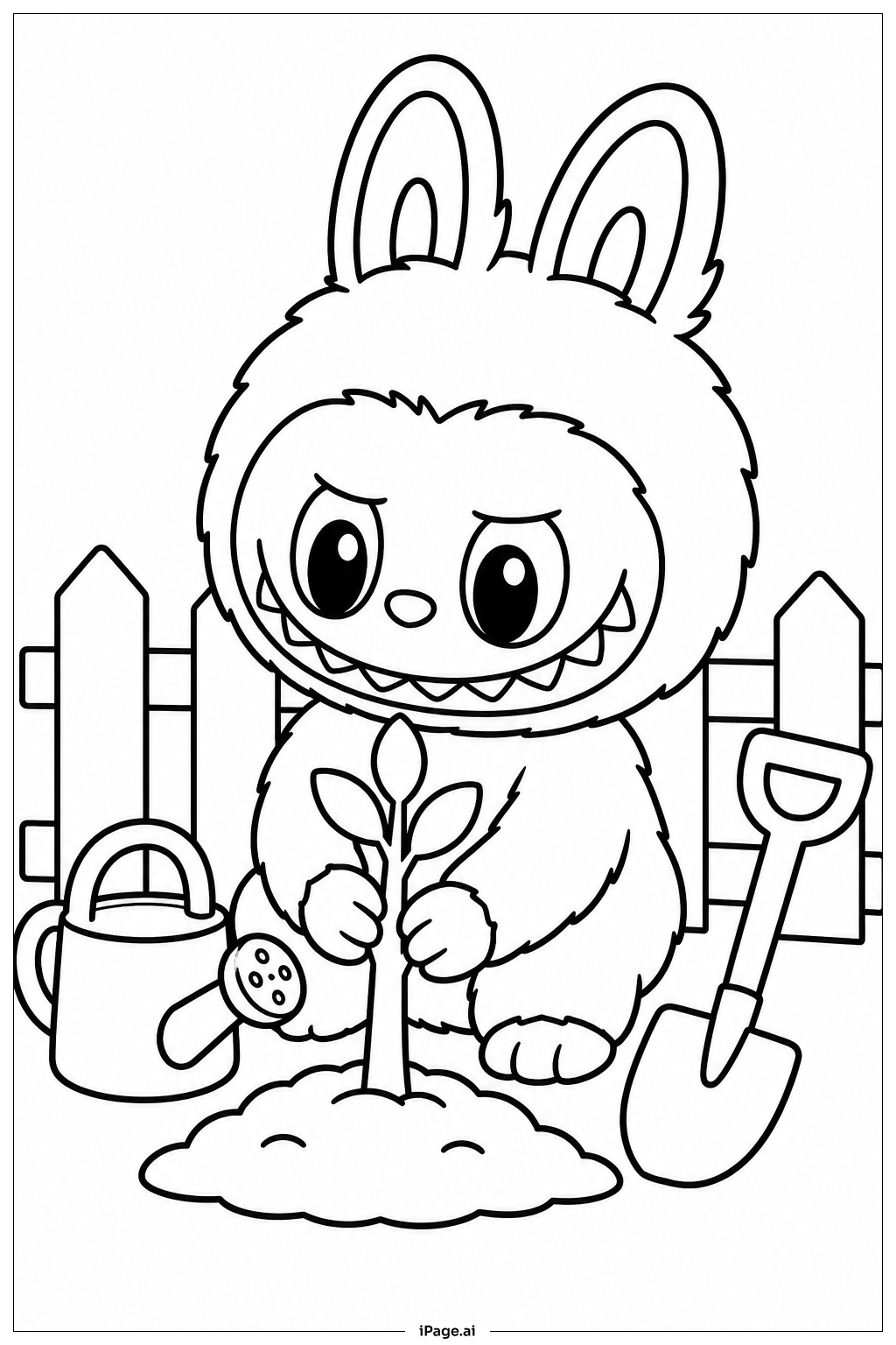  Página para colorear de Labubu Planting Tree 