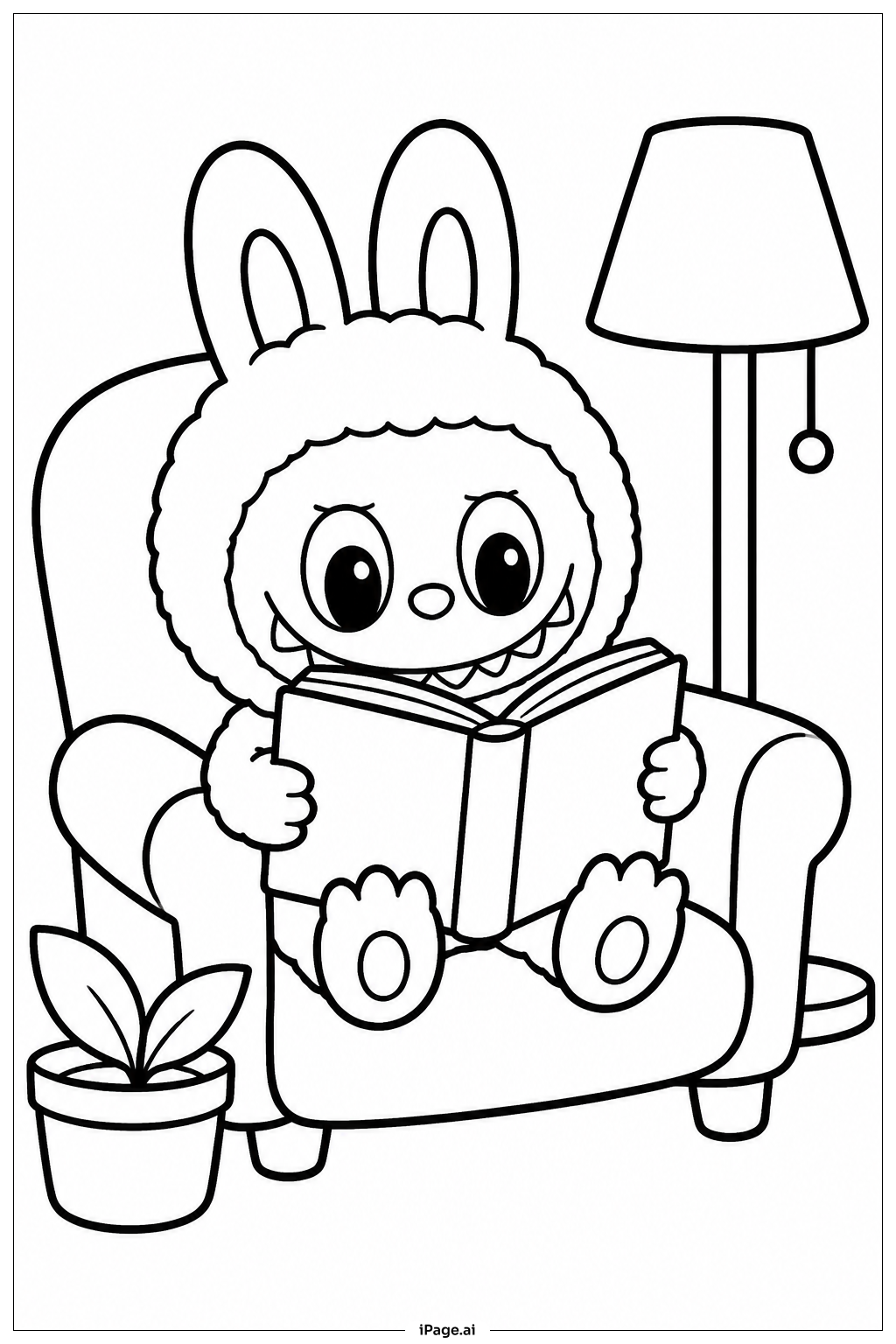  Labubu Reading Bookの塗り絵ページ 