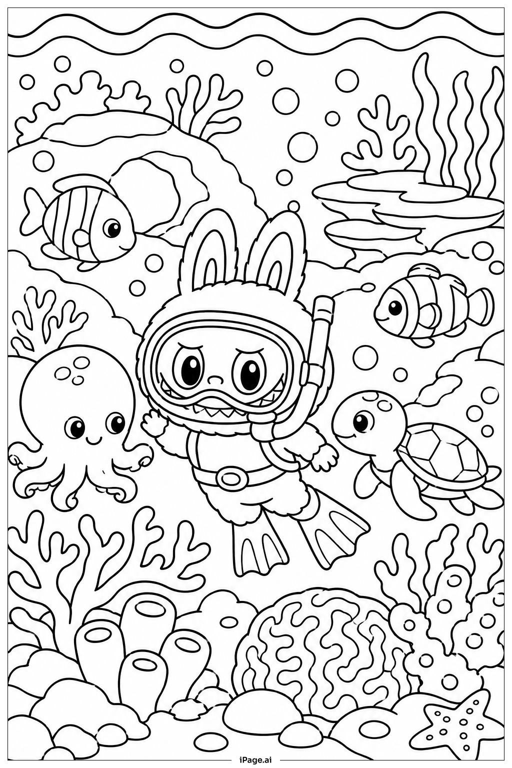  Page de coloriage Labubu Underwater Adventure 