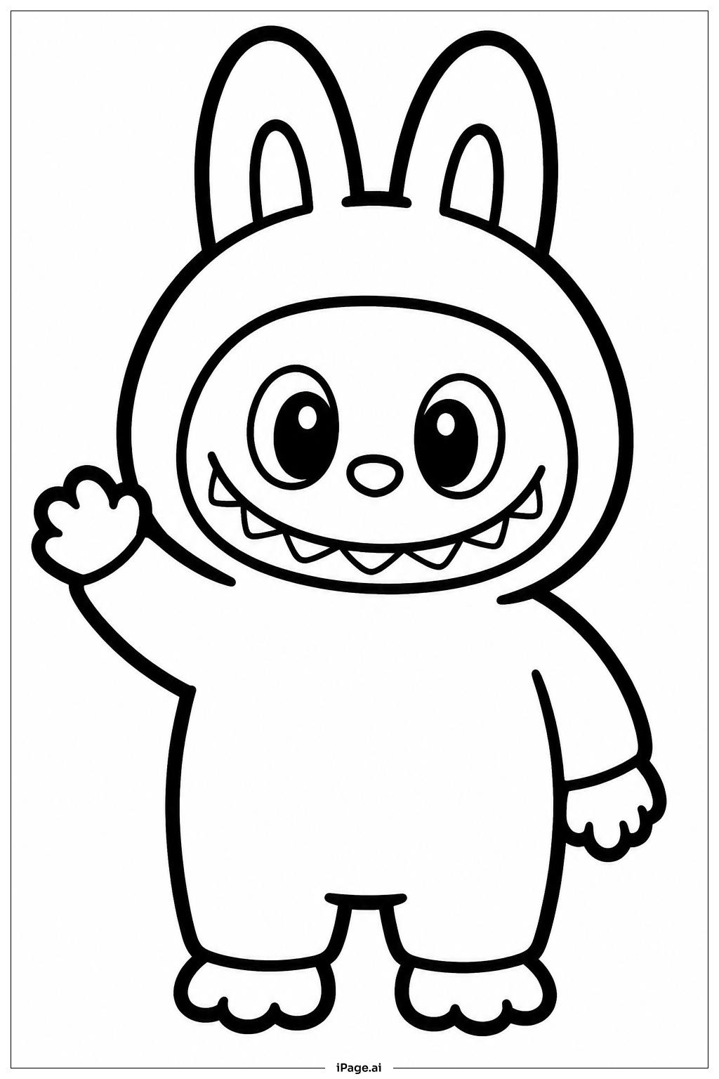  Labubu Waving Handの塗り絵ページ 
