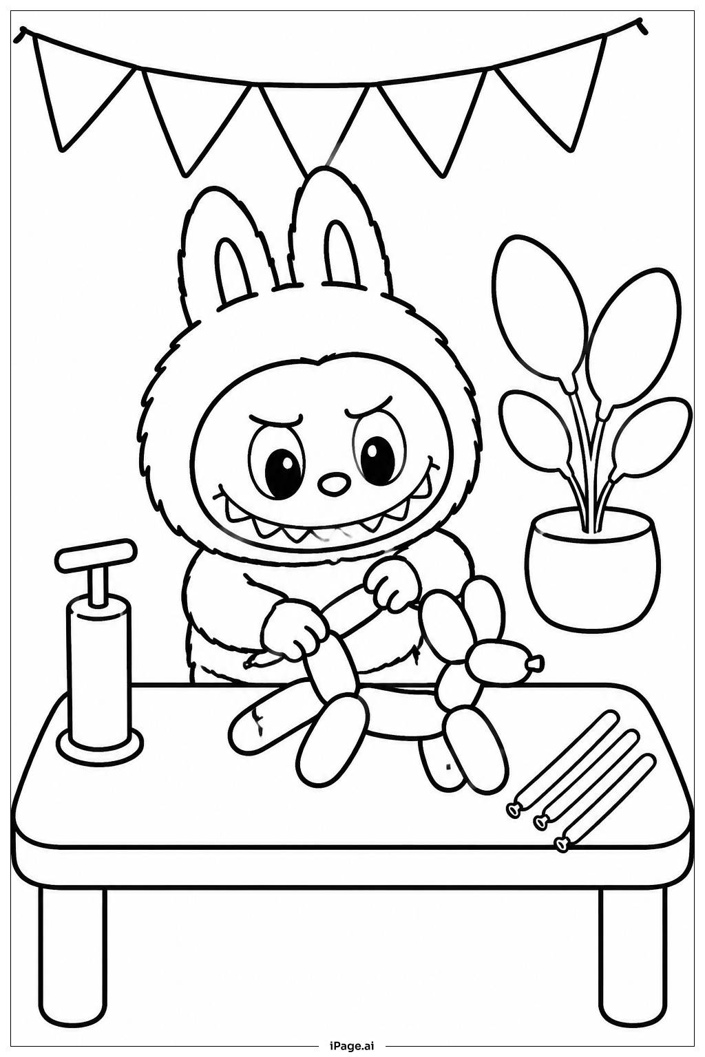  Labubu With Balloon Animalsの塗り絵ページ 
