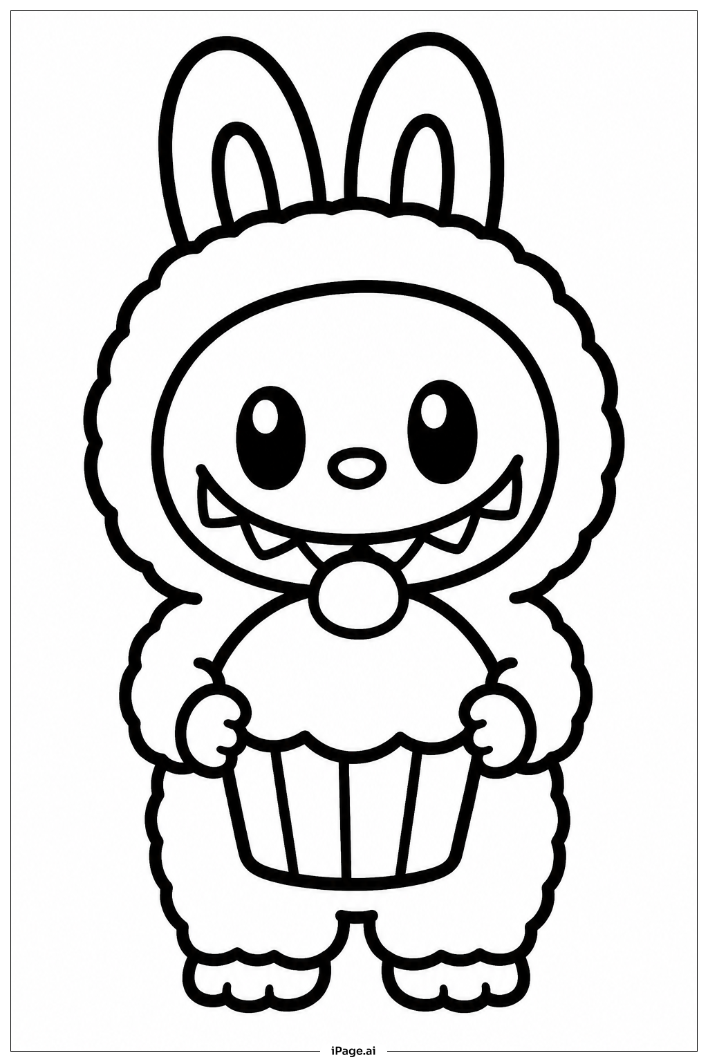  Labubu With Cupcakeの塗り絵ページ 