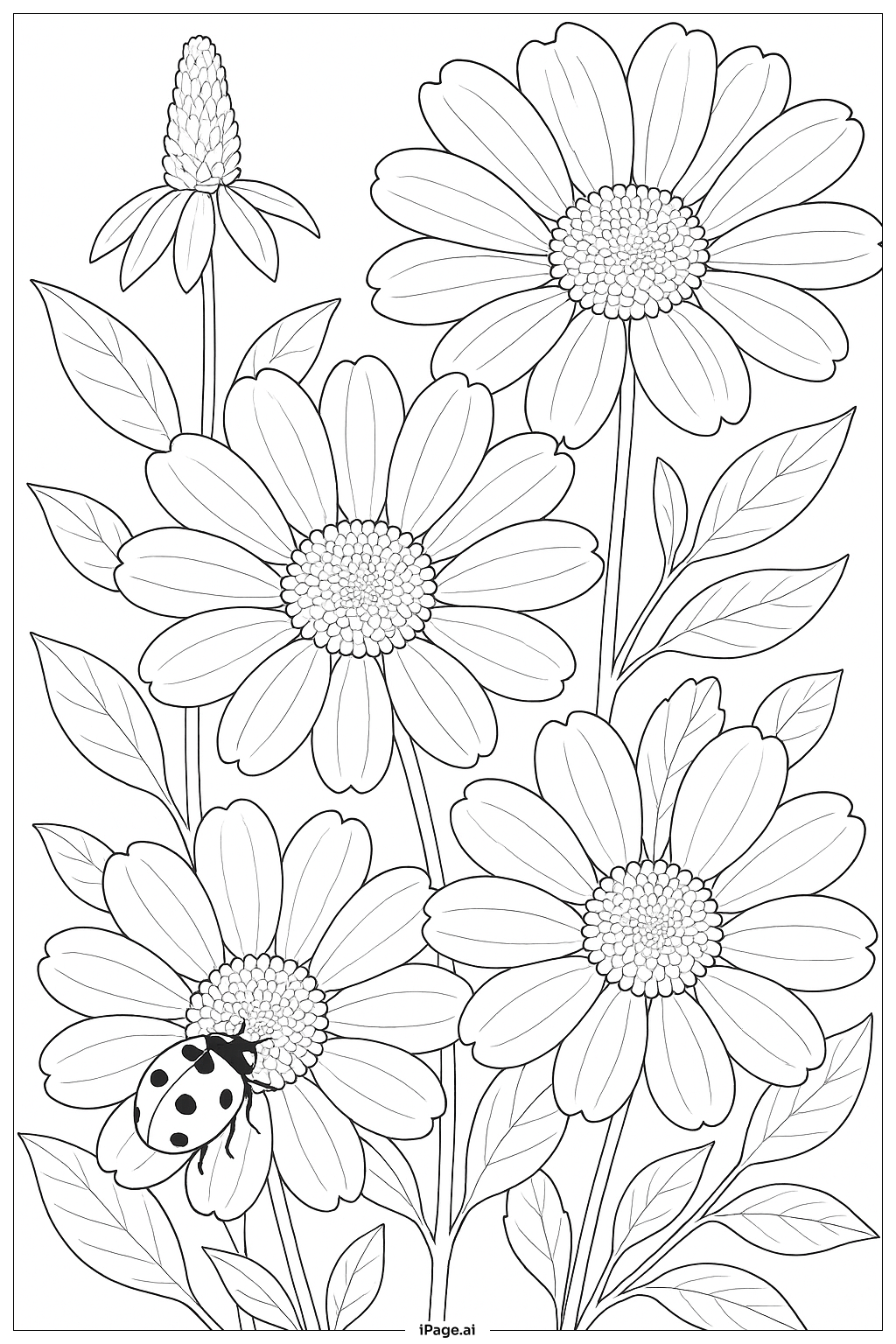  瓢虫花园场景填色页 