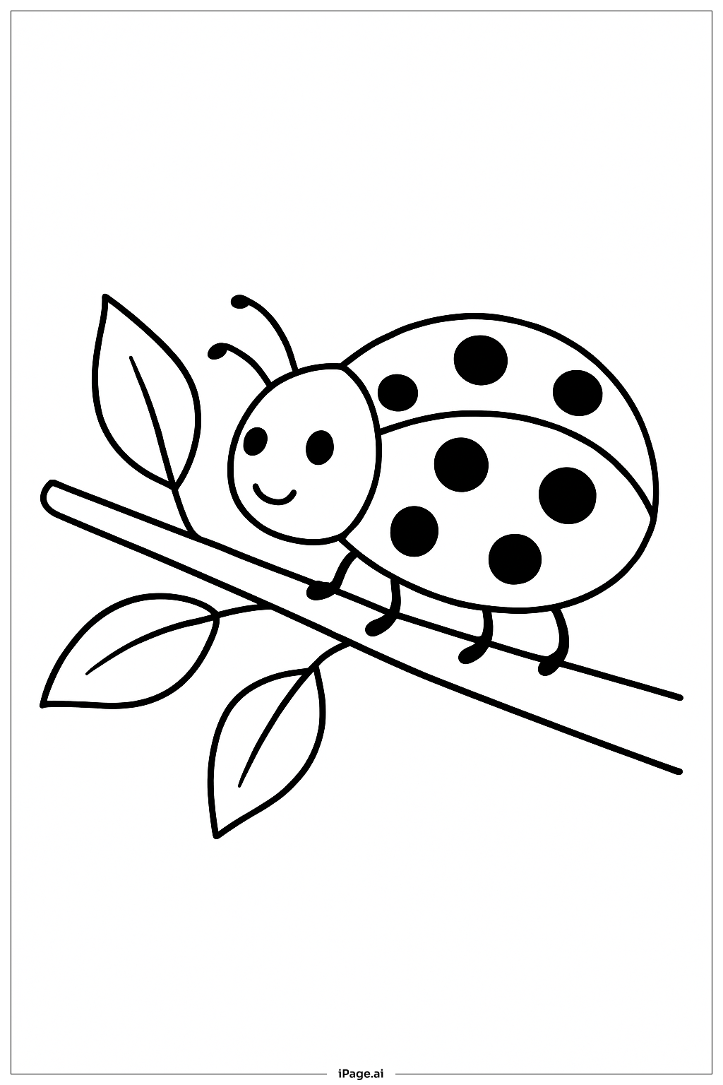  Ladybug On A Branch With Leaves Coloring Page 