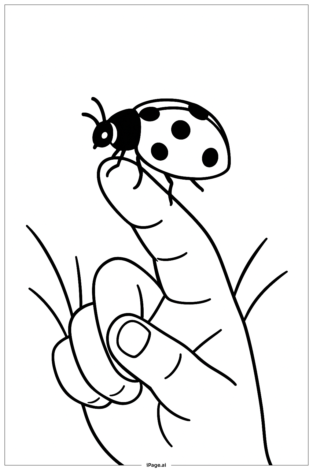  瓢蟲停在小朋友的手上著色頁 