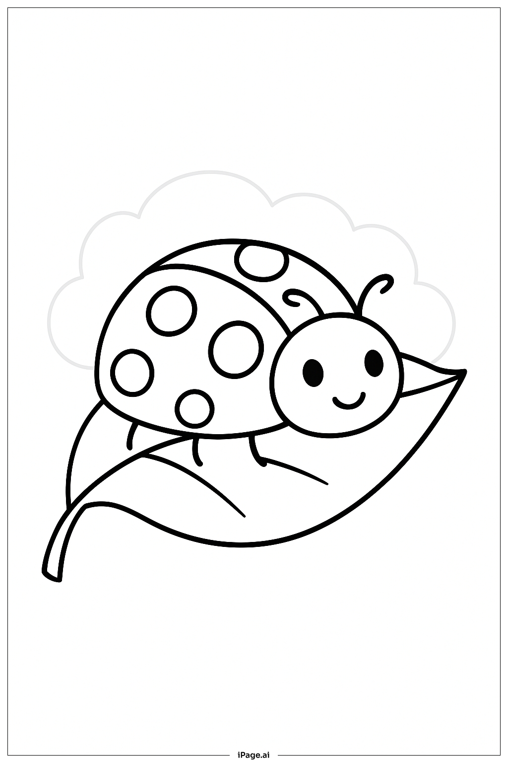  多云叶子上的瓢虫填色页 