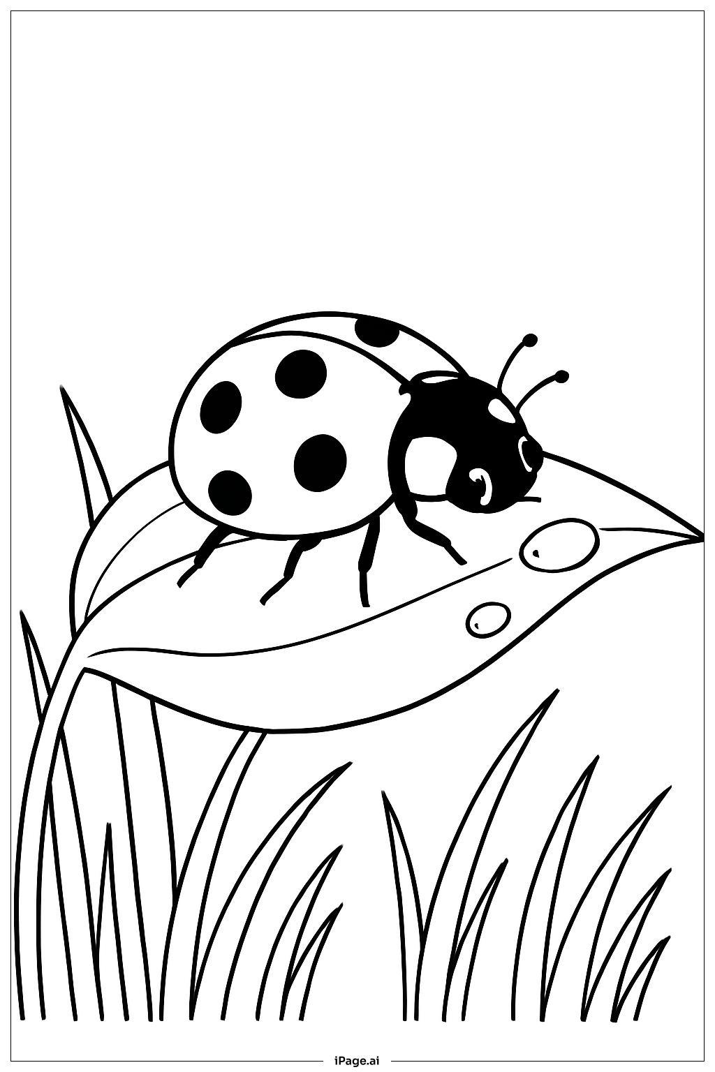  带露水的叶子上的瓢虫填色页 