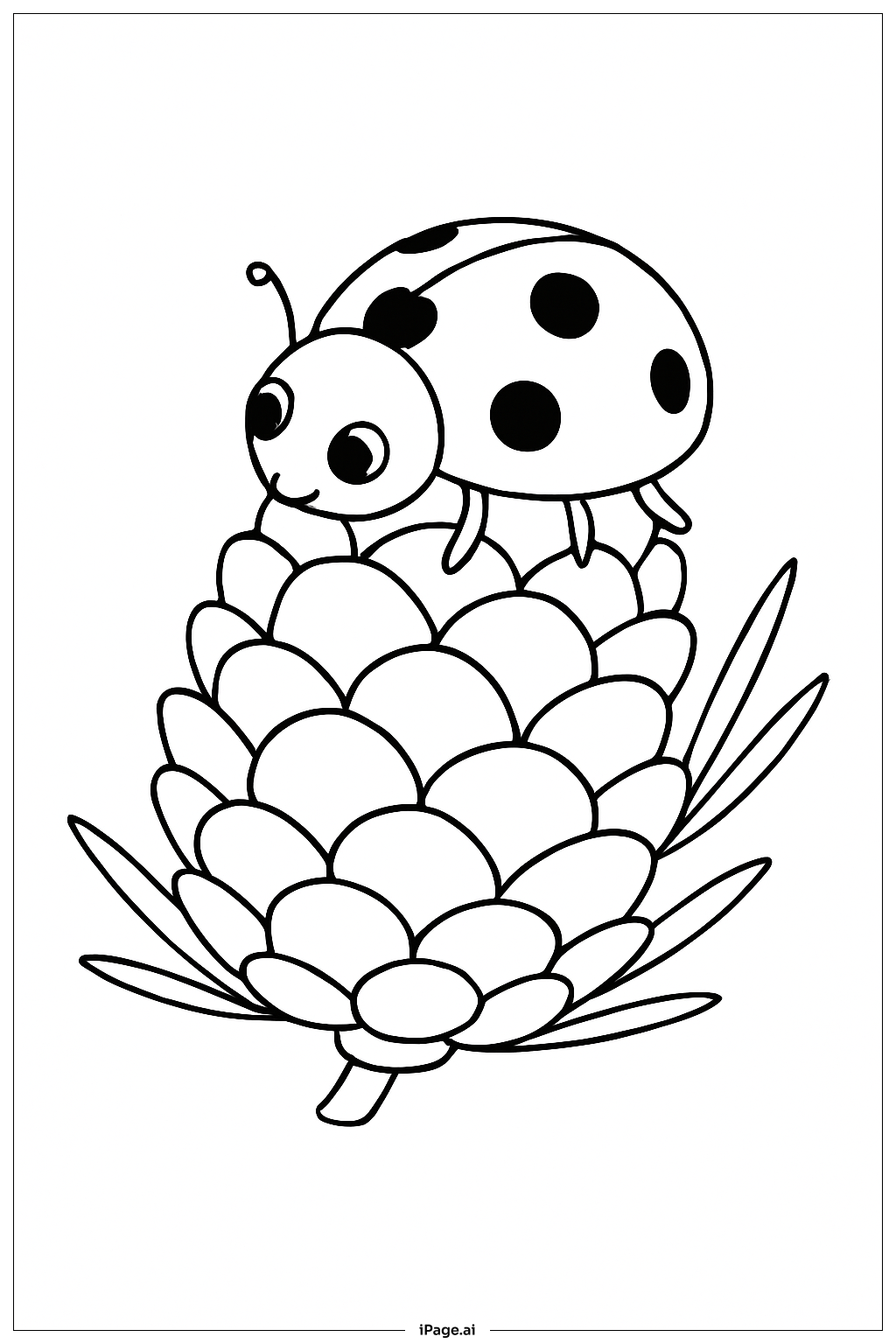  松果上的瓢虫填色页 