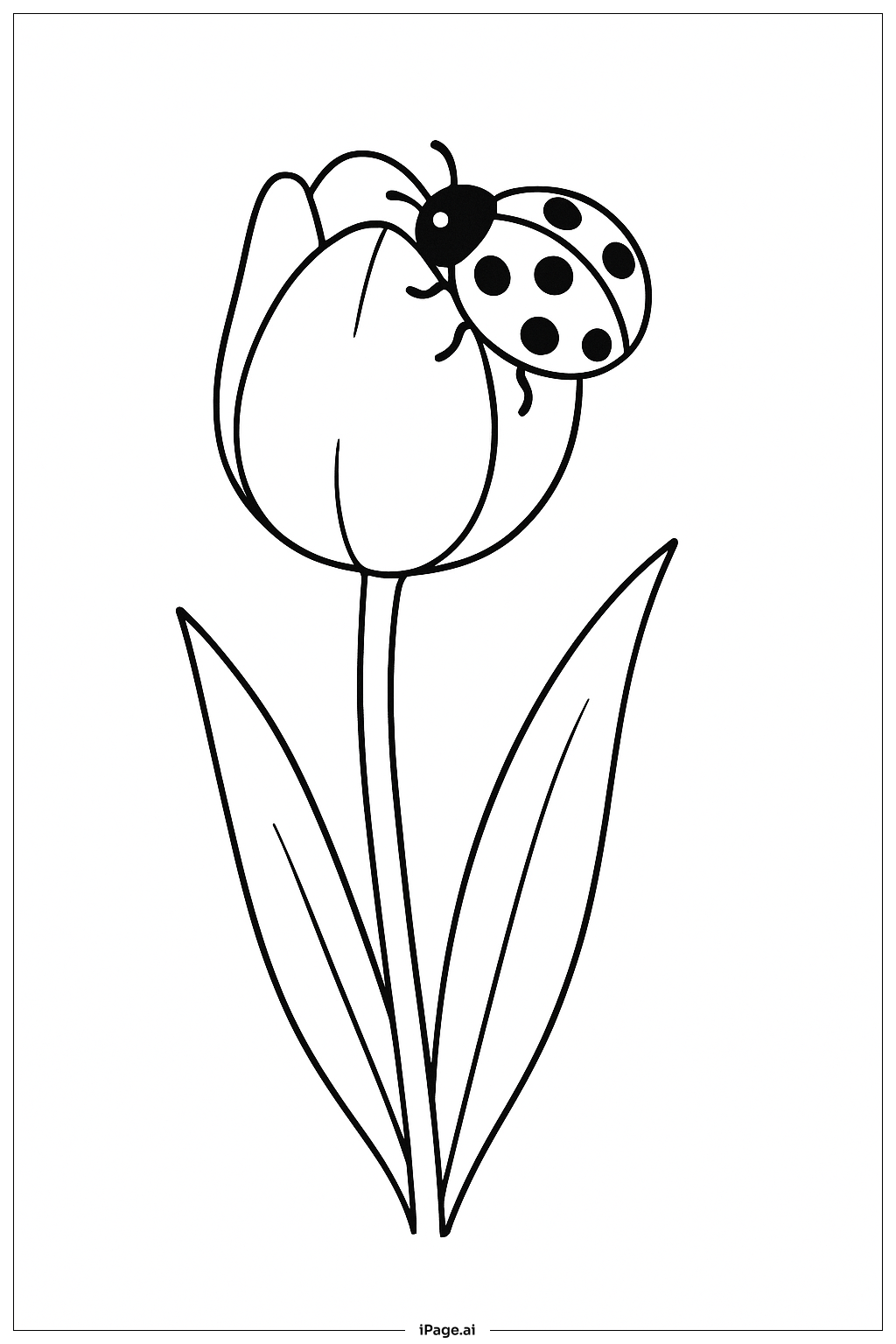  Página para colorear de Mariquita en un Tulipán 