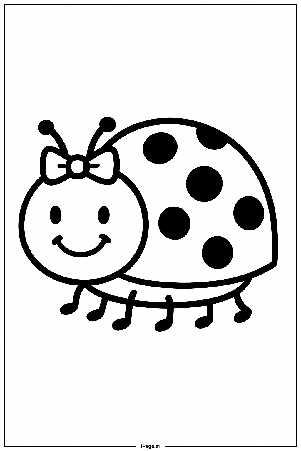  带笑容和蝴蝶结的瓢虫填色页 