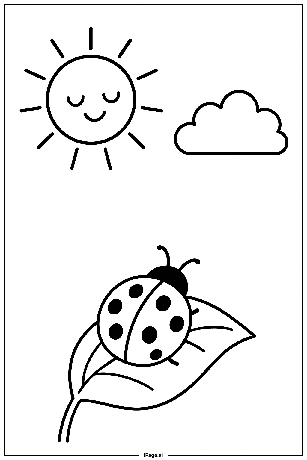  有太阳和云朵的瓢虫填色页 
