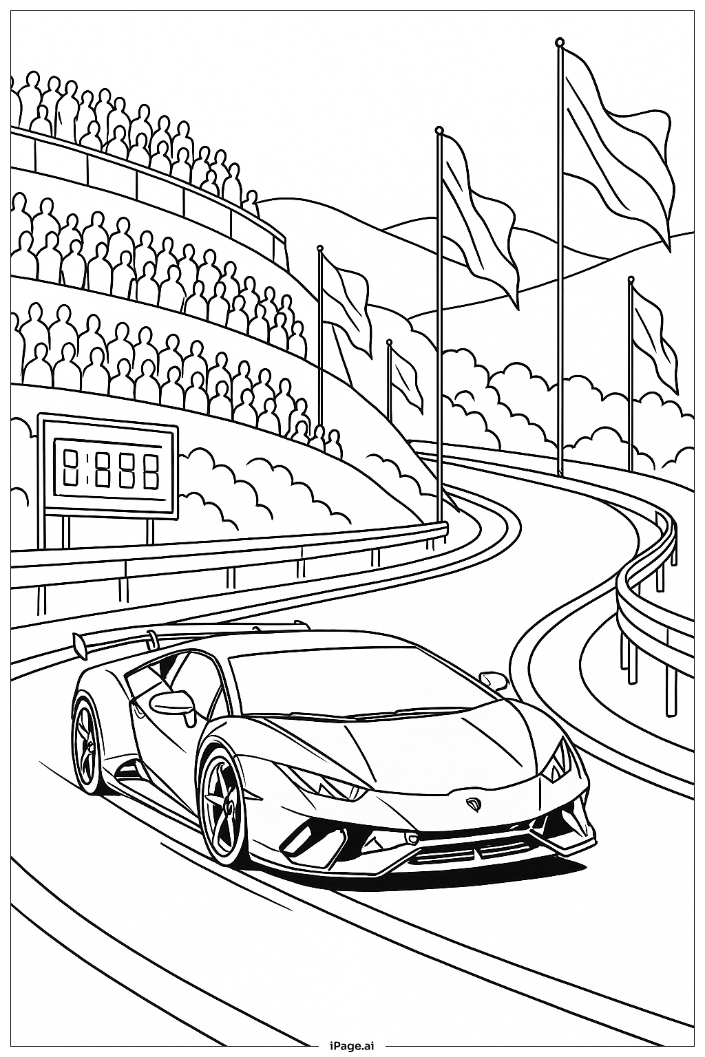  Página para colorear de Lamborghini en Evento de Subida en Cuesta 