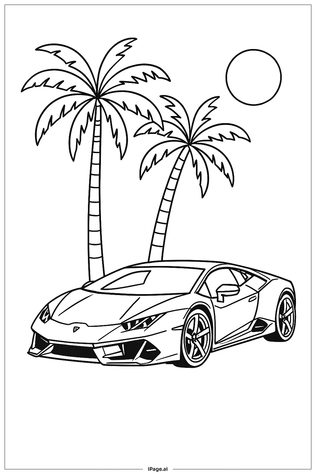  棕榈树旁的兰博基尼填色页 