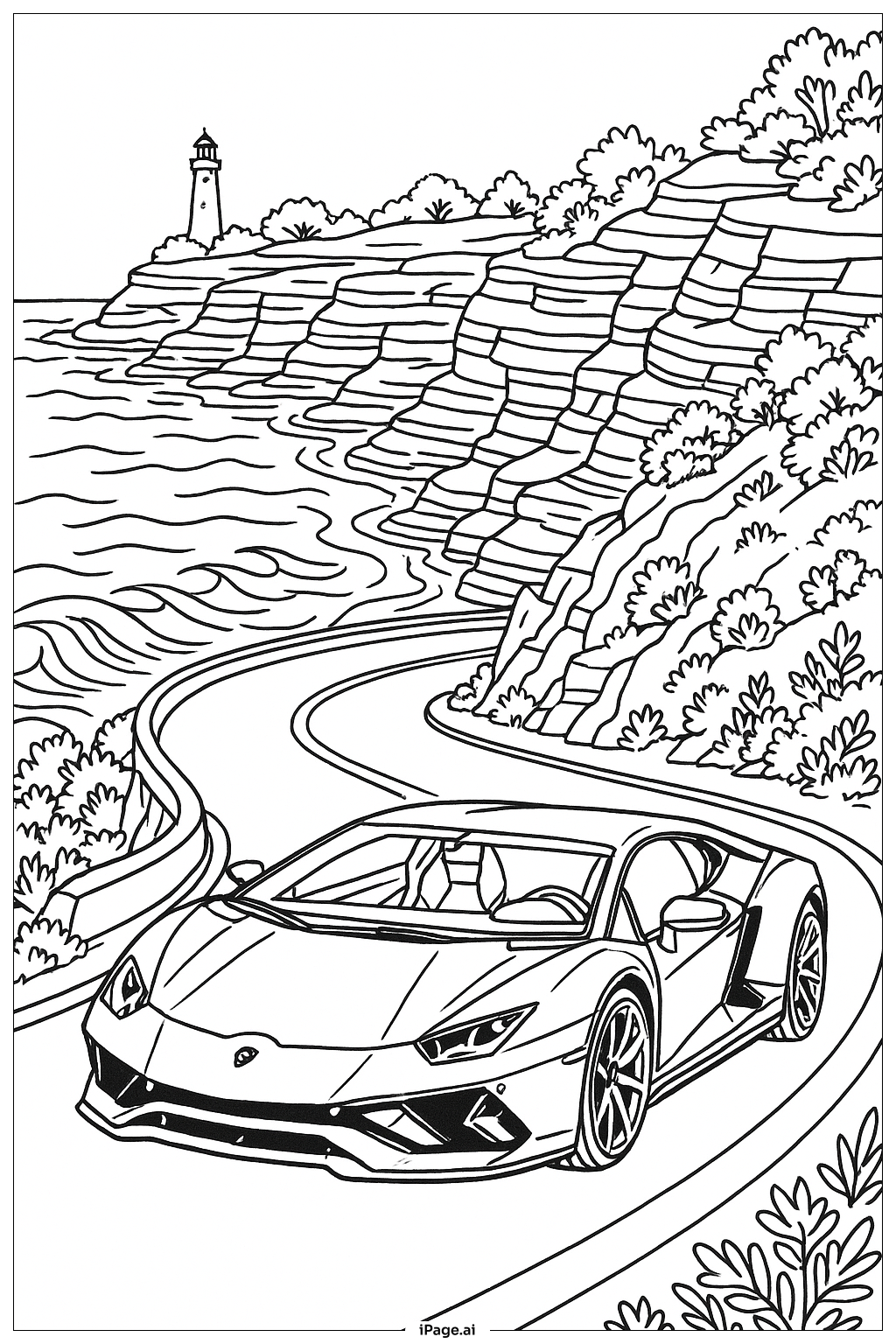  兰博基尼海岸悬崖公路填色页 