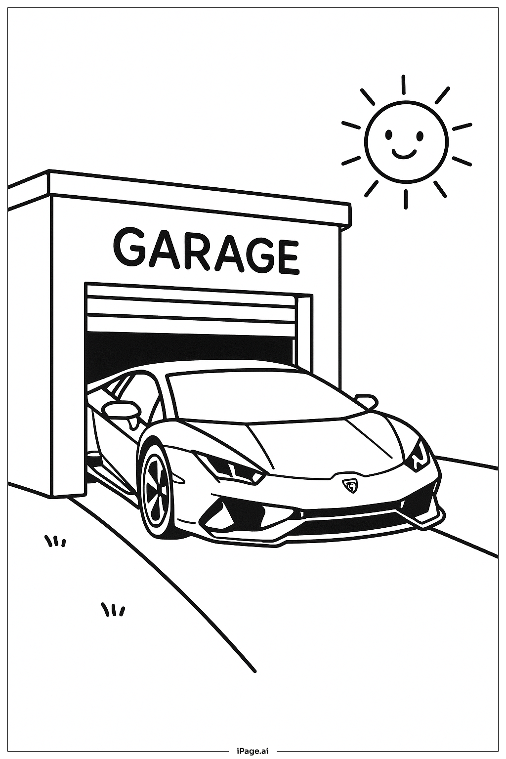  兰博基尼驶出车库填色页 