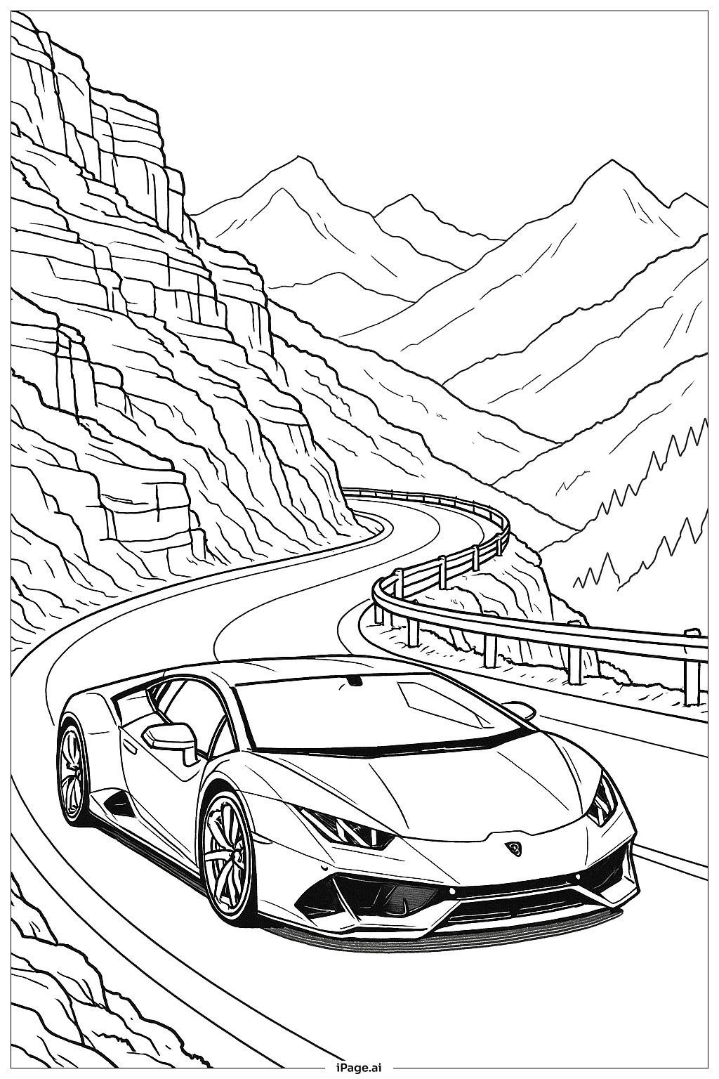  兰博基尼山路风景填色页 
