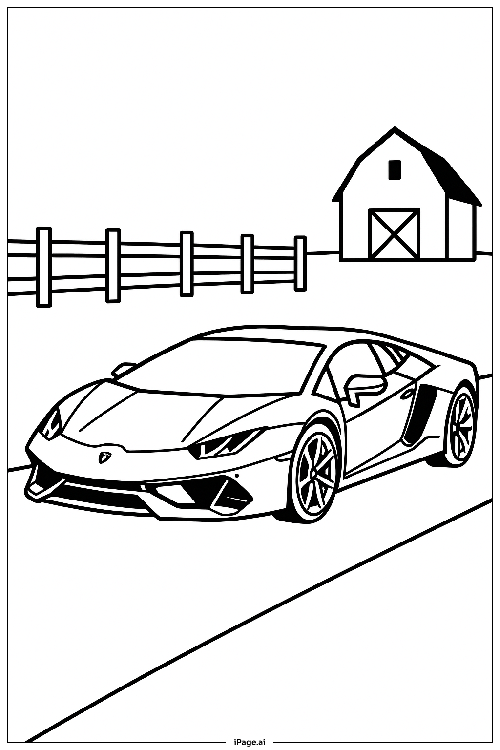  Page de coloriage Lamborghini Près de la Ferme 